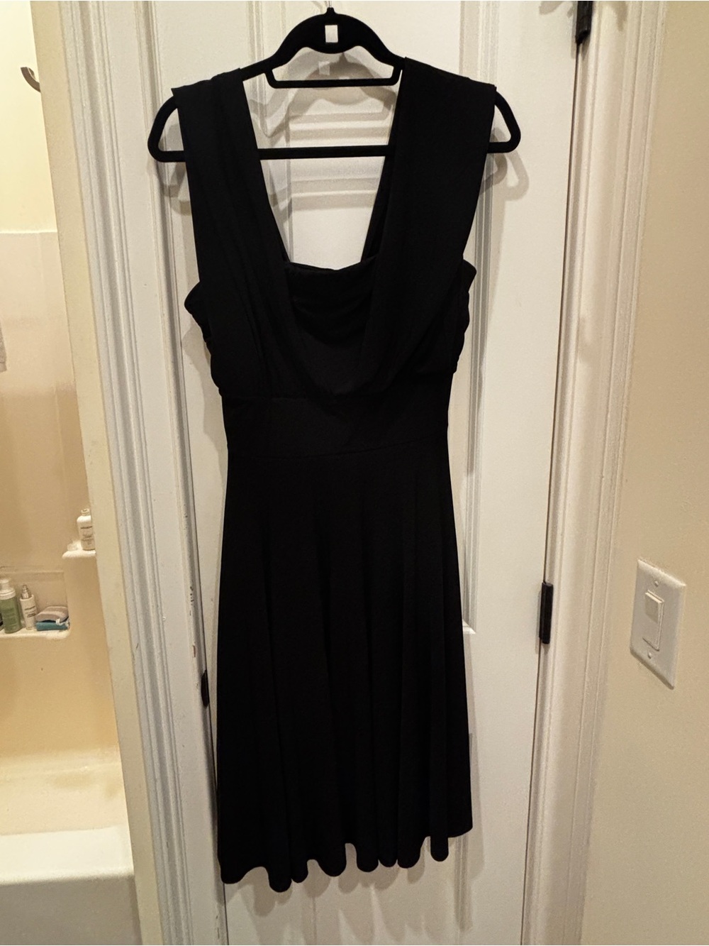 White House Black Market Black Midi Dress with Draped Neck